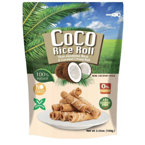 Coco Rice Roll - Thai Jasmine Rice & Coconut Crispy Roll (3.53 oz) ทองม้วนข้าวหอมมะลิ Original Flavor