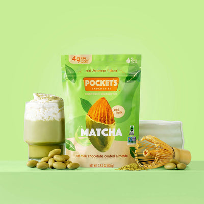 Pocket's Chocolates Matcha Oat Milk Chocolate Coated Almonds